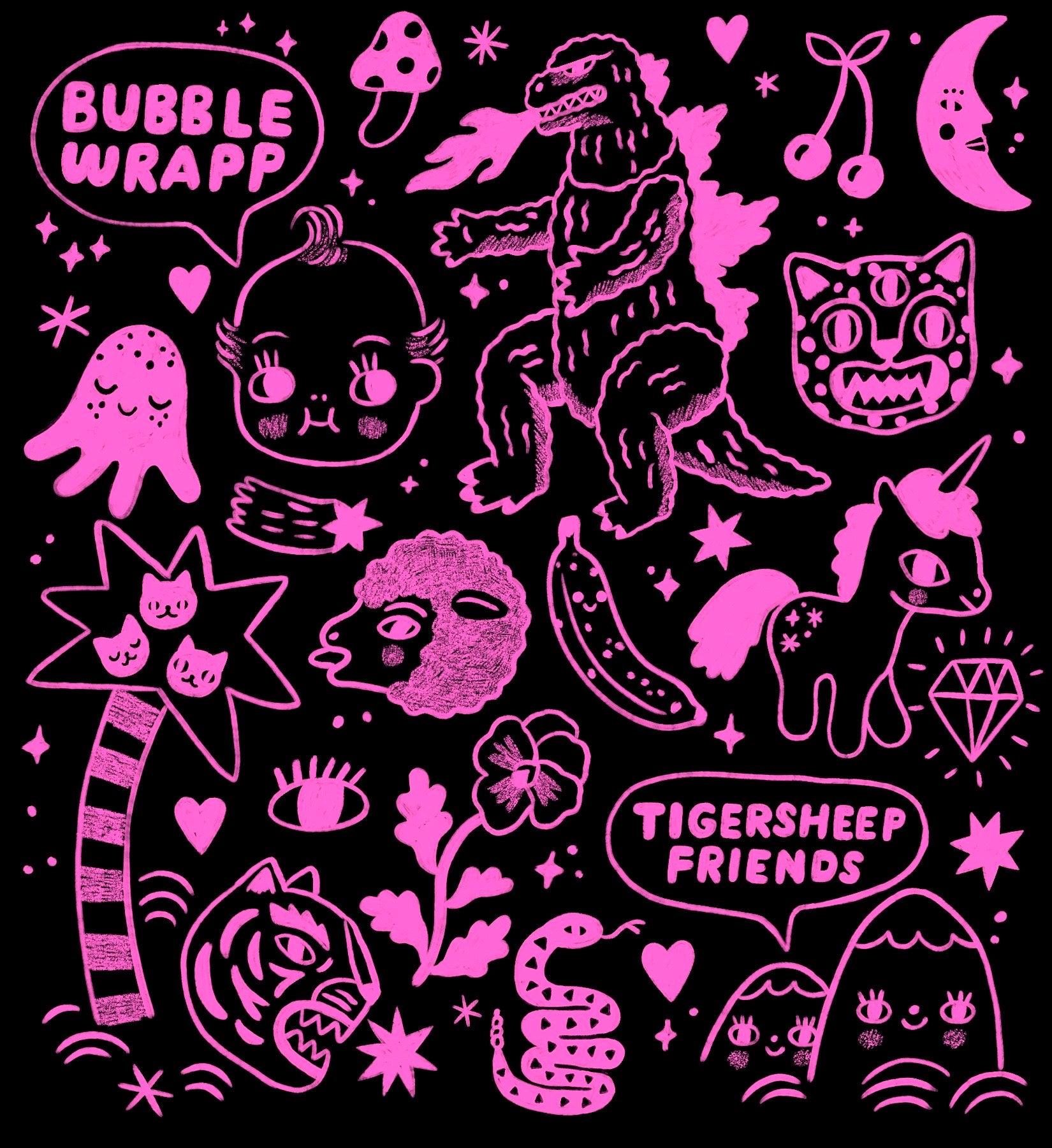 Pink Cuties & Kaijus Tote by Tigersheep Friends x Bubble Wrapp tote Tigersheep Friends x Bubble Wrapp Black & Pink