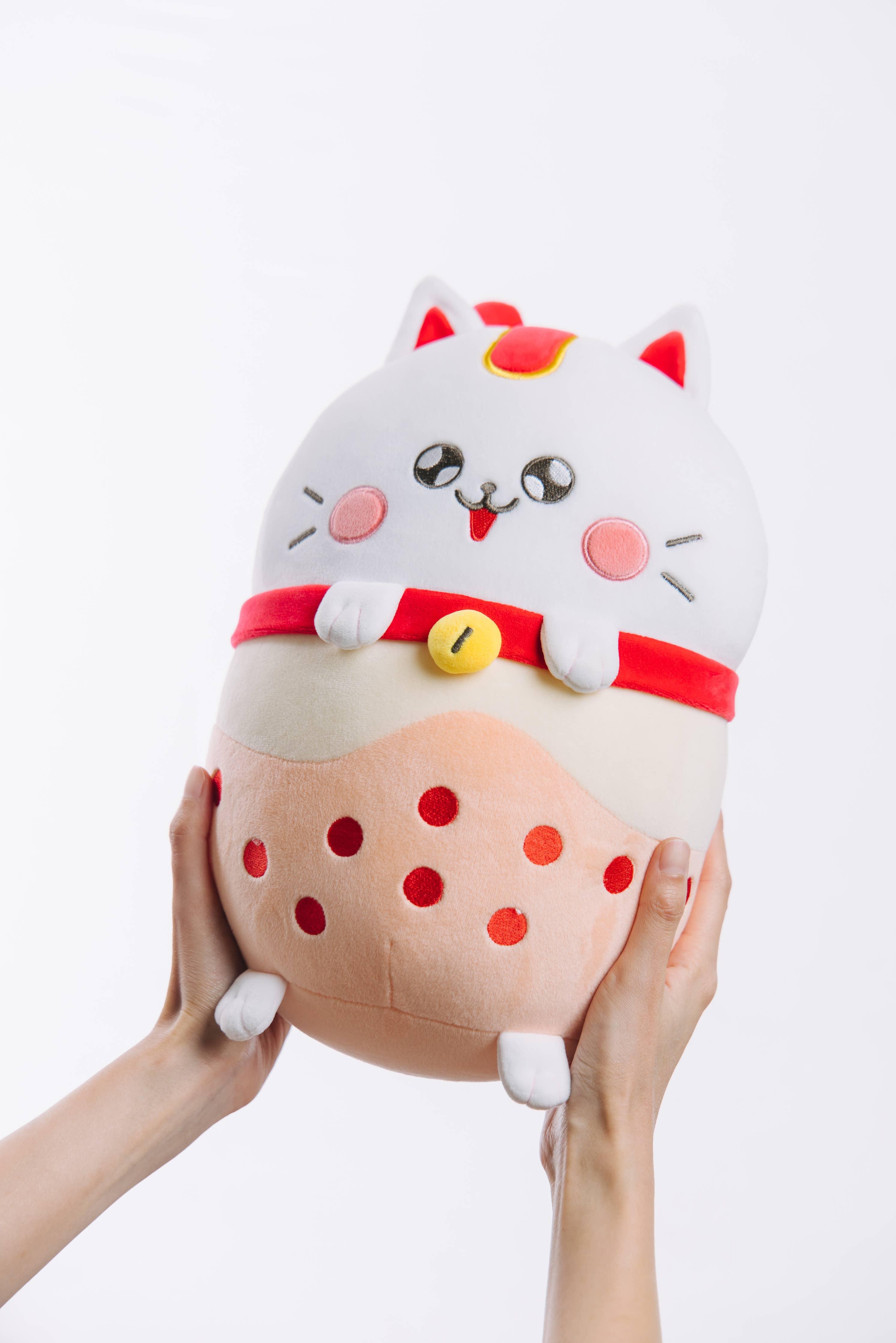 Pearl, the peach lucky cat plush Bobamon