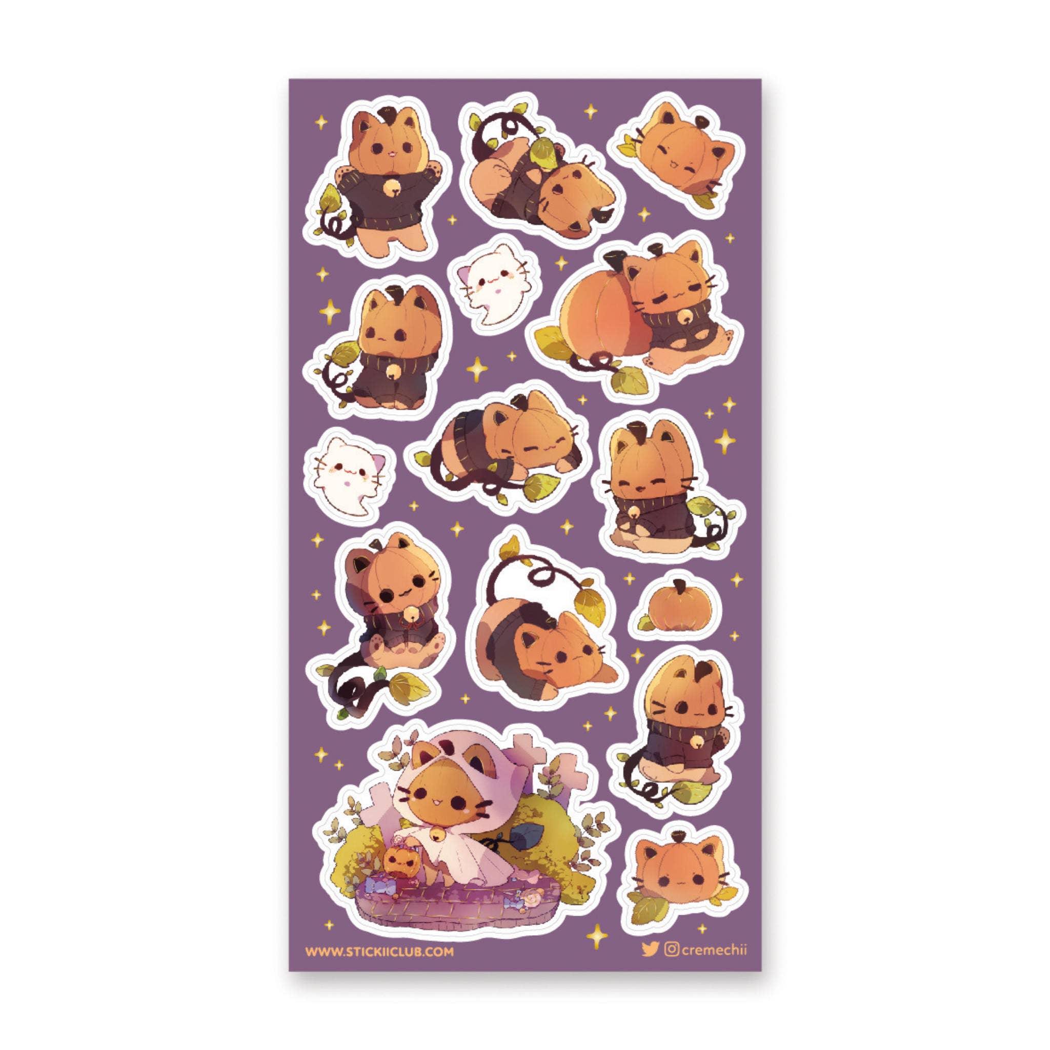 Pumpkin Kitties Sticker Sheet - Bubble Wrapp Toys