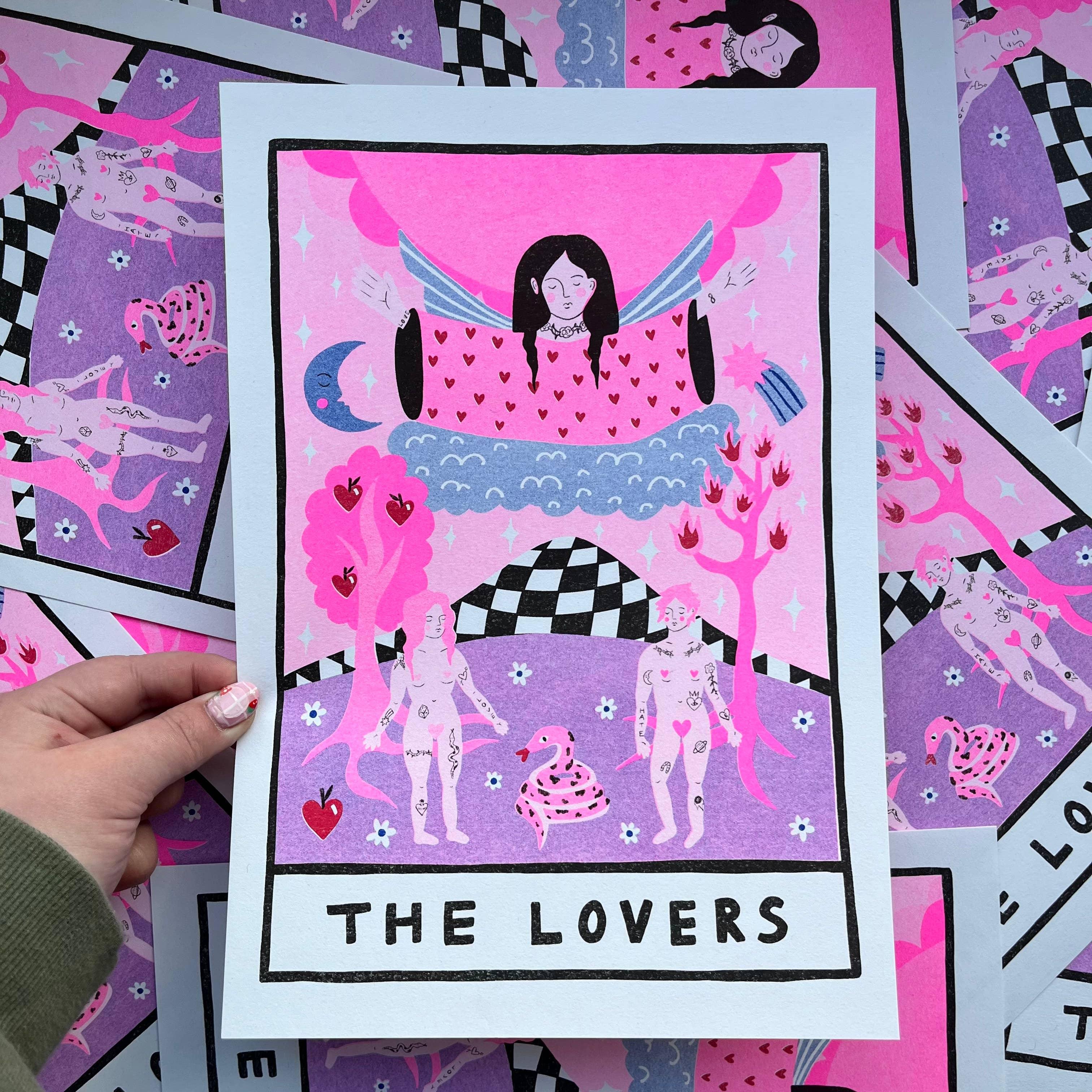 The Lovers Tarot A4 Risograph Print - Bubble Wrapp Toys